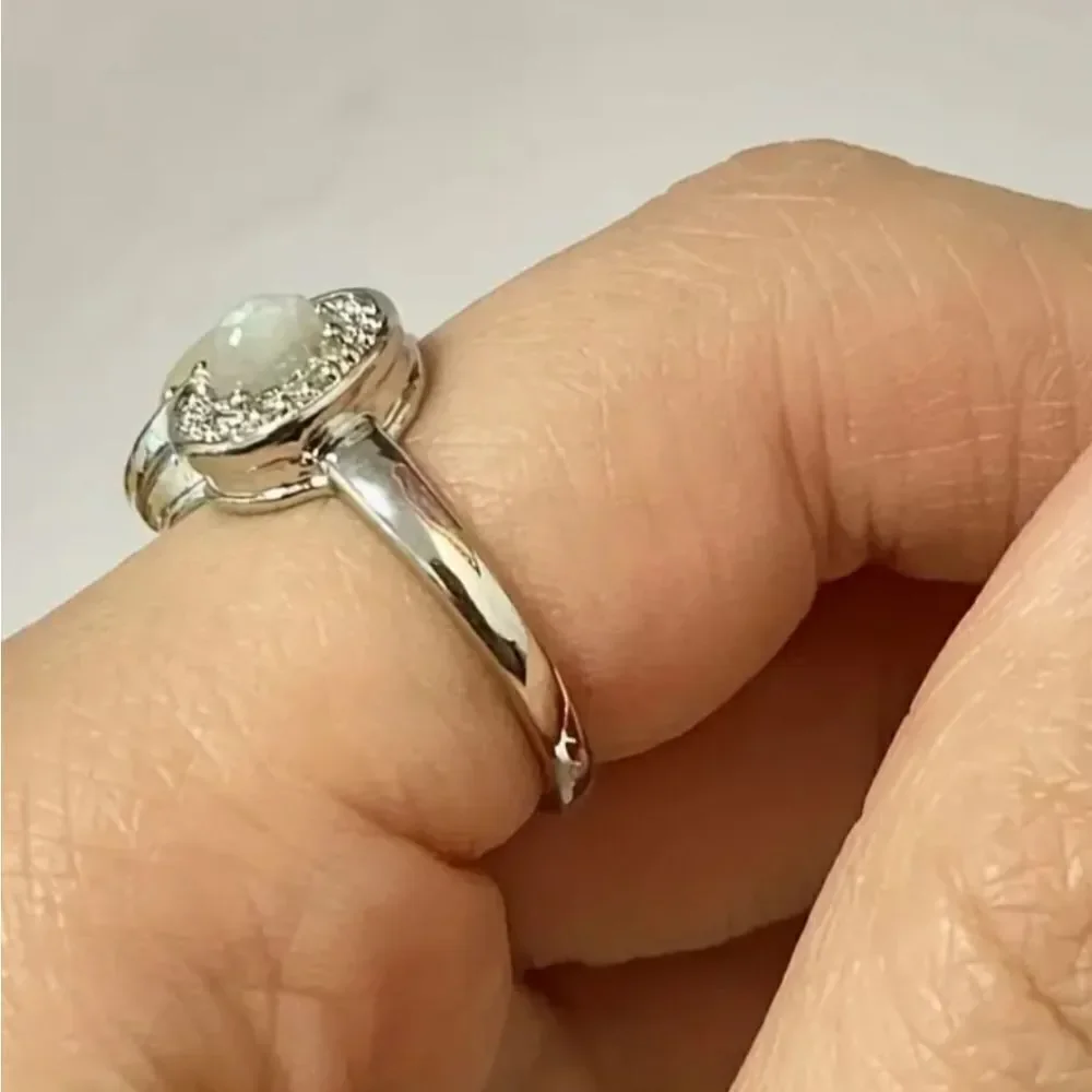Vintage Lab Created 3 moonstone ladies ring sz 8
